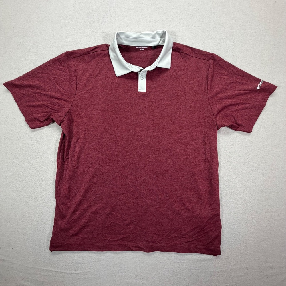 Columbia Mens Polo Shirt Regular Maroon Heathered Golf Performance XL